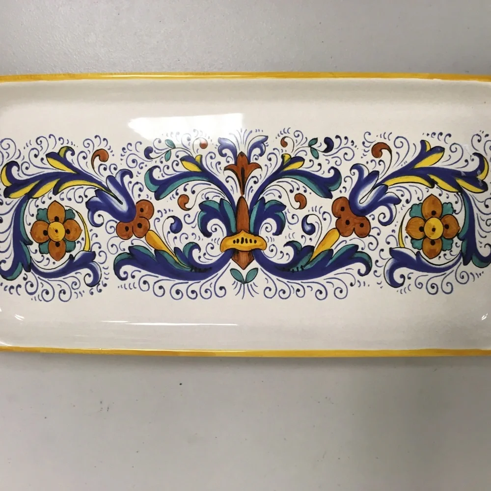 DERUTA ITALY RICCO MAJOLICA Platter 7 x 16 rectangular hand painted serving New